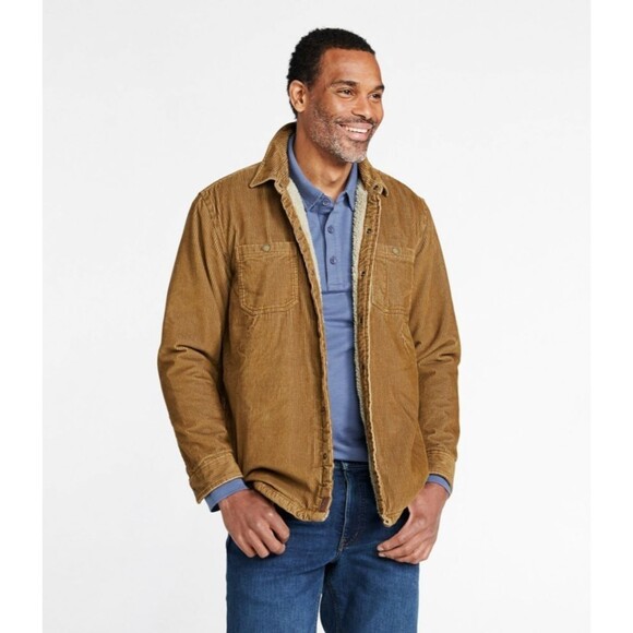 LL Bean Men’s 1912 Heritage Lined Shirt Jac Shacket Corduroy Tan L Regular - Picture 4 of 13